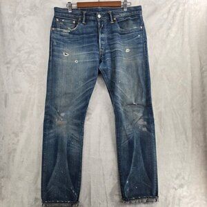 Double RL RRL Japan Selvedge Denim jeans Low Straight Mens 33x32 Distressed